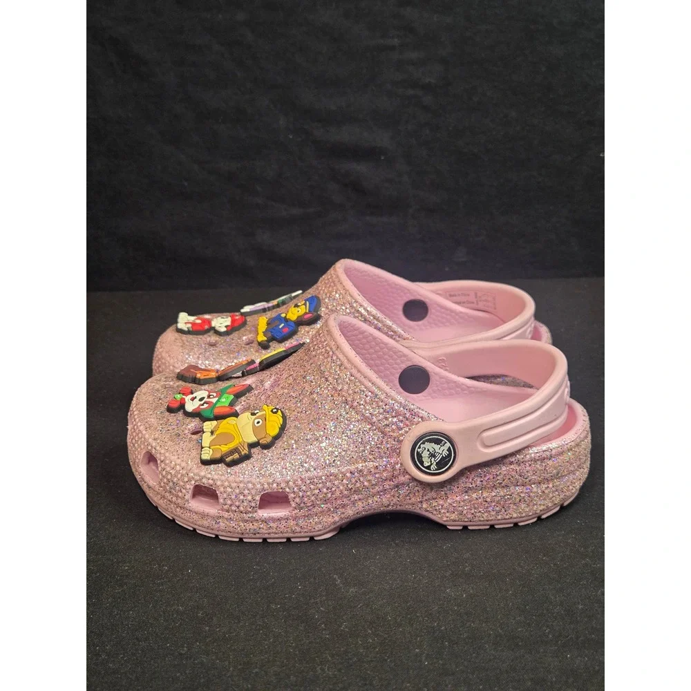 Crocs Kids Purple Glitter Paw Patrol Charms Clogs Size C10 Sparkly Shoes